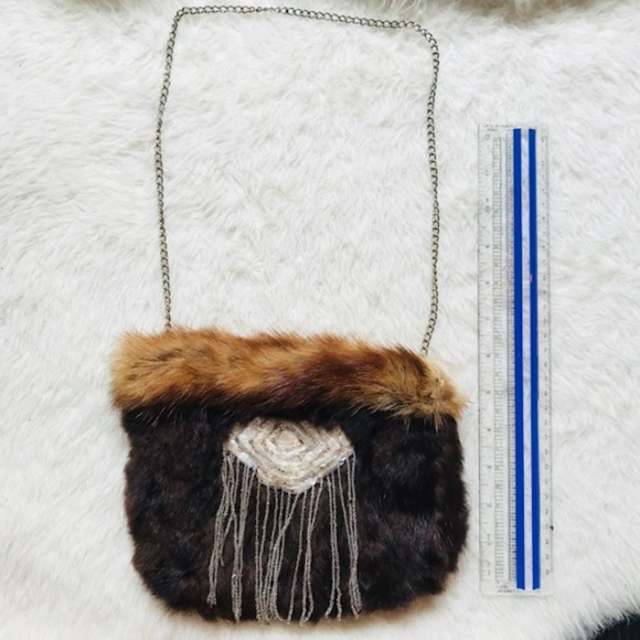 Vintage fur Purse Sequins Beading Fringe bag clutc - Picture 2 of 5